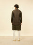 Manyavar Olive Green Bel Buti Patterned Kurta Jacket Set