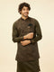 Manyavar Olive Green Bel Buti Patterned Kurta Jacket Set