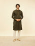 Manyavar Olive Green Bel Buti Patterned Kurta Jacket Set