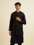 Manyavar Dark Blue Sequinned Jaal Patterned Jacket Set