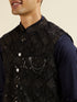 Manyavar Dark Blue Sequinned Jaal Patterned Jacket Set