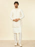 Manyavar Warm White Bel Buti Patterned Kurta Jacket Set