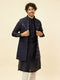 Manyavar Midnight Blue Sequinned Jaal Patterned Kurta Jacket Set