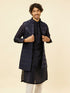 Manyavar Midnight Blue Sequinned Jaal Patterned Kurta Jacket Set