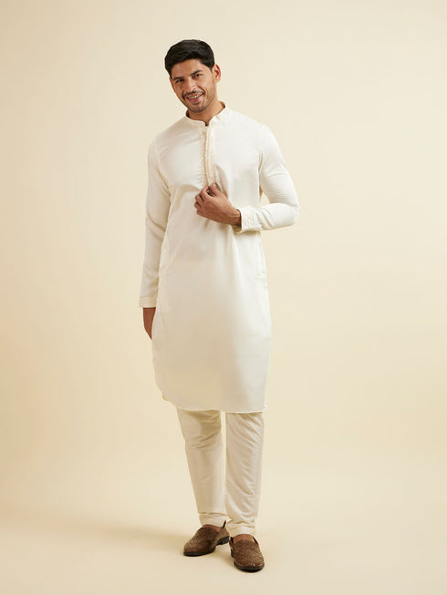 Manyavar Cream Self Patterned Jacket Set