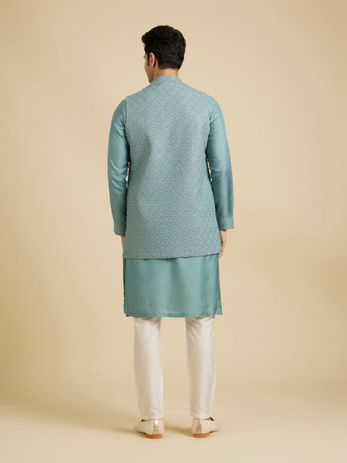 Manyavar Light Blue Buta Embroidered Jacket Set with Sequins Work