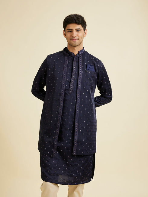 Manyavar Classy Dark Blue Kurta Jacket Set