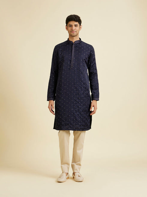 Manyavar Classy Dark Blue Kurta Jacket Set