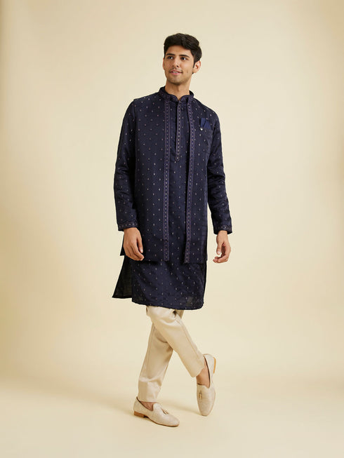Manyavar Classy Dark Blue Kurta Jacket Set