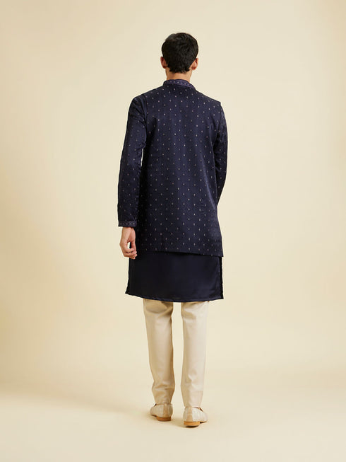 Manyavar Classy Dark Blue Kurta Jacket Set