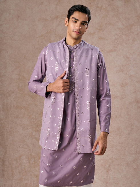 Manyavar Purple Kurta Jacket Set