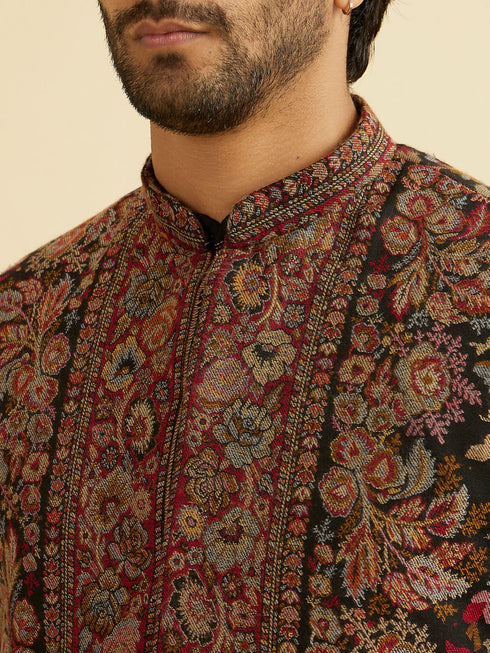 Manyavar Black Enigmatic Kurta Jacket Set