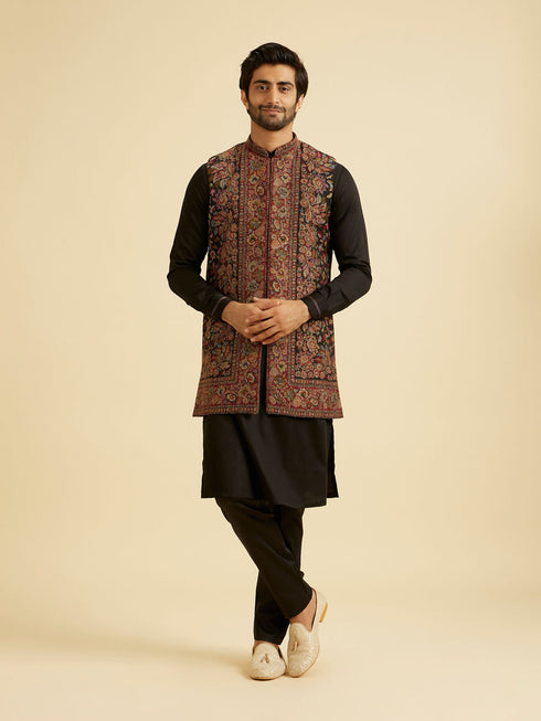 Manyavar Black Enigmatic Kurta Jacket Set