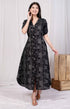 Miravan Womens Pure Cotton Black Floral Printed Front Button A Line Midi Dress
