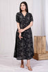 Miravan Womens Pure Cotton Black Floral Printed Front Button A Line Midi Dress