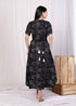 Miravan Womens Pure Cotton Black Floral Printed Front Button A Line Midi Dress