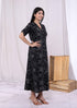 Miravan Womens Pure Cotton Black Floral Printed Front Button A Line Midi Dress