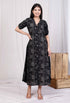 Miravan Womens Pure Cotton Black Floral Printed Front Button A Line Midi Dress