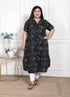 Miravan WOMENS Plus Size Pure Cotton Black Floral Printed Front Button A Line Kurta