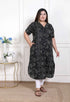 Miravan WOMENS Plus Size Pure Cotton Black Floral Printed Front Button A Line Kurta