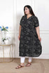 Miravan WOMENS Plus Size Pure Cotton Black Floral Printed Front Button A Line Kurta