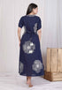 Miravan Womens Blue Floral Printed Front Buttoned A Line Maxi Dress