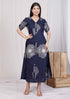 Miravan Womens Blue Floral Printed Front Buttoned A Line Maxi Dress