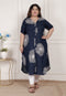 Miravan Womens Plus Size Blue Floral Printed Front Buttoned A Line Kurta Dress