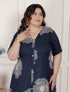 Miravan Womens Plus Size Blue Floral Printed Front Buttoned A Line Kurta Dress