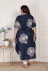 Miravan Womens Plus Size Blue Floral Printed Front Buttoned A Line Kurta Dress