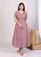 Miravan Womens Cotton Floral Printed Cream A Line Maxi Dress with Buttons