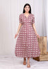Miravan Womens Cotton Floral Printed Cream A Line Maxi Dress with Buttons
