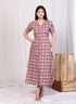 Miravan Womens Cotton Floral Printed Cream A Line Maxi Dress with Buttons