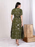 Miravan Womens Pure Cotton Floral Printed Green Button Down A Line Midi Dress