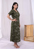 Miravan Womens Pure Cotton Floral Printed Green Button Down A Line Midi Dress