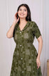 Miravan Womens Pure Cotton Floral Printed Green Button Down A Line Midi Dress