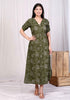 Miravan Womens Pure Cotton Floral Printed Green Button Down A Line Midi Dress