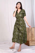 Miravan Womens Pure Cotton Floral Printed Green Button Down A Line Midi Dress