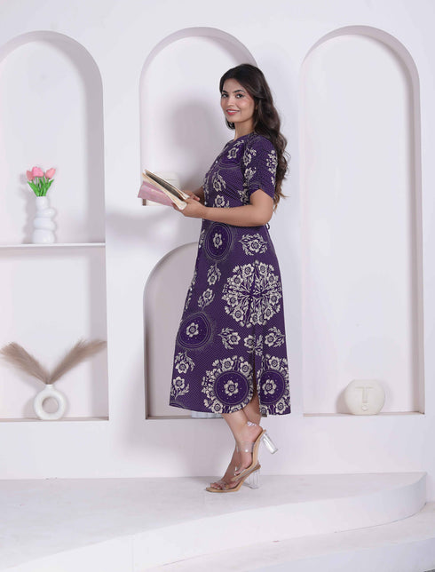 Miravan Womens Floral Printed A line Shirt Collar Maxi Dress