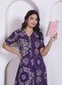Miravan Womens Floral Printed A line Shirt Collar Maxi Dress