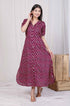 Miravan Womens Relaxed Fit Red Floral Printed A Line Pure Cotton Midi Dress