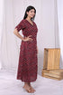 Miravan Womens Relaxed Fit Red Floral Printed A Line Pure Cotton Midi Dress