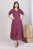 Miravan Womens Relaxed Fit Red Floral Printed A Line Pure Cotton Midi Dress