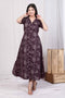 Miravan Womens Wine Mandarin Neck Floral Printed A Line Party wear Maxi Dress