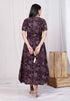 Miravan Womens Wine Mandarin Neck Floral Printed A Line Party wear Maxi Dress