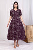 Miravan Womens Wine Mandarin Neck Floral Printed A Line Party wear Maxi Dress