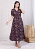 Miravan Womens Wine Mandarin Neck Floral Printed A Line Party wear Maxi Dress