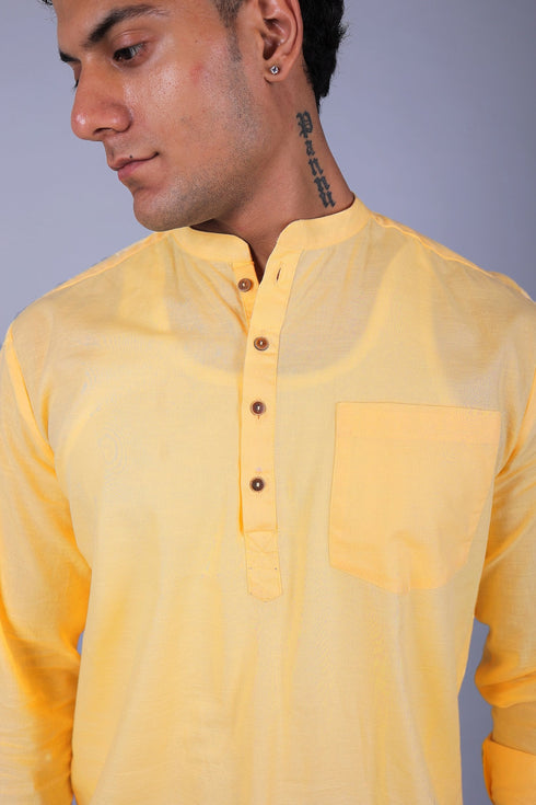 Veshbhoshaa Bluebird Men'S Short Kurta In Light Mango - 100% Pure Cotton