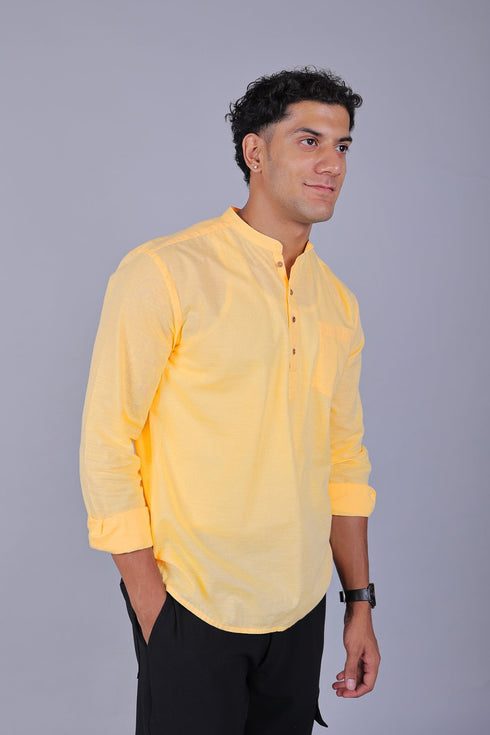 Veshbhoshaa Bluebird Men'S Short Kurta In Light Mango - 100% Pure Cotton
