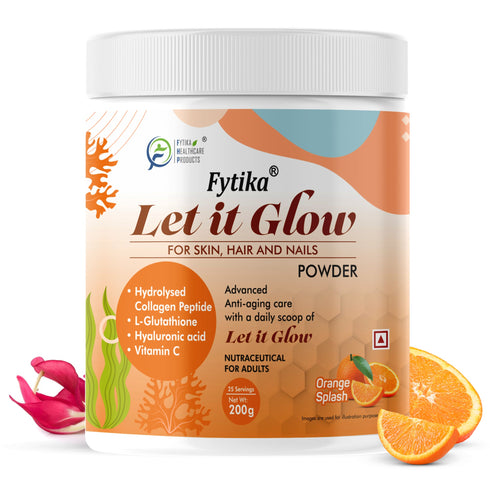 Fytika Healthcare Products Fytika Let it Glow Collagen Powder Boosts Skin Radiance Hair Health Nail Strength For Men Women Orange Flavor